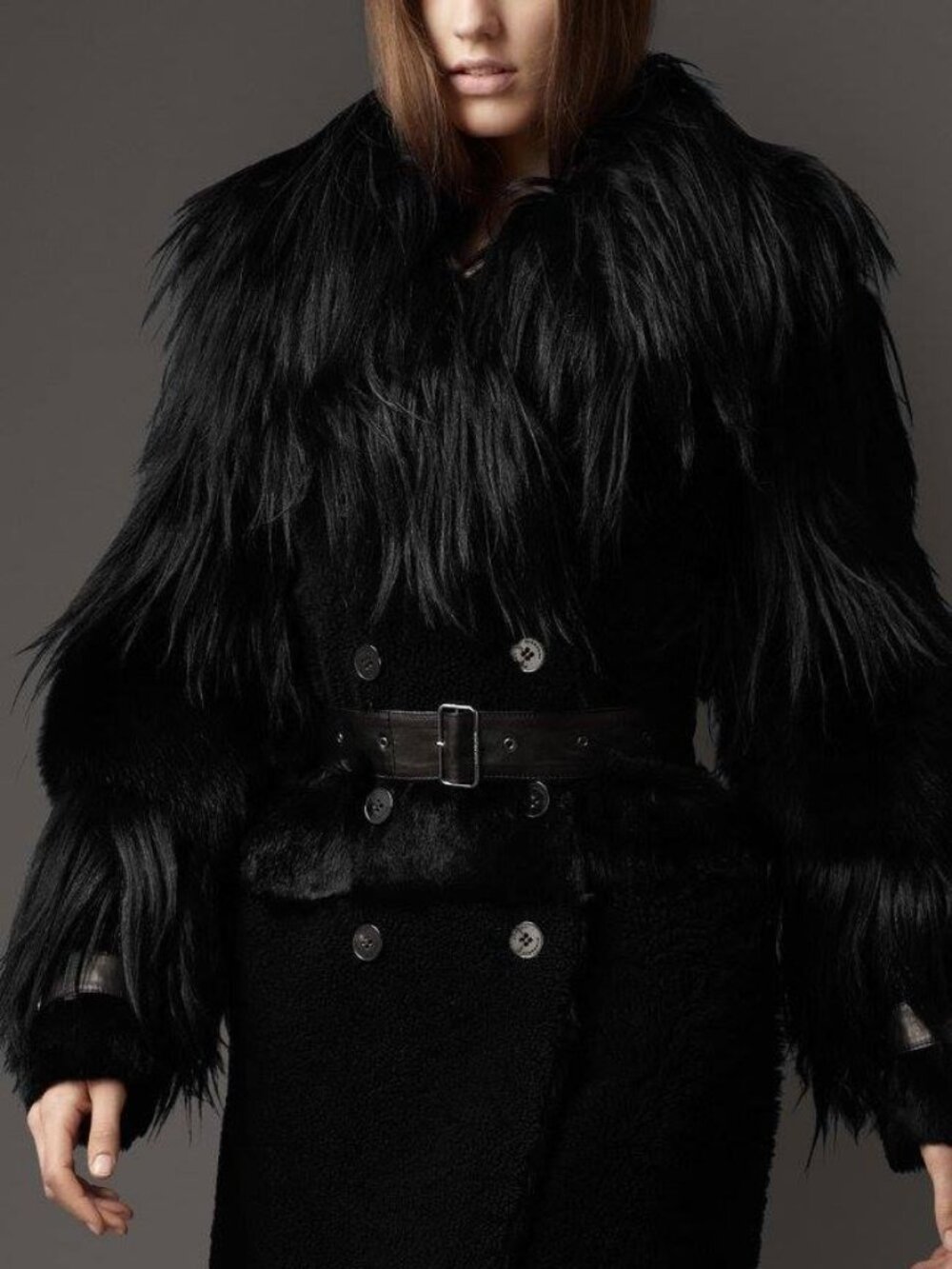 Limited 💎 BURBERRY LONDON Aviator Collection Fox Goat Fur Shearling Coat 34 2